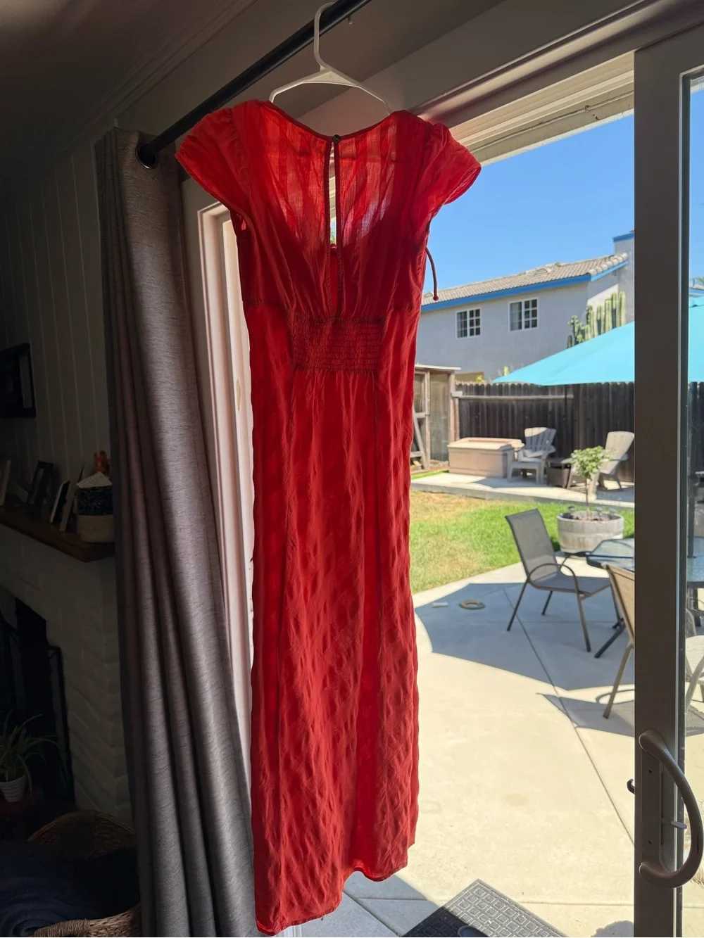 Free People: Red-Orange Women's Maxi Dress - Elegant Scoop Neck